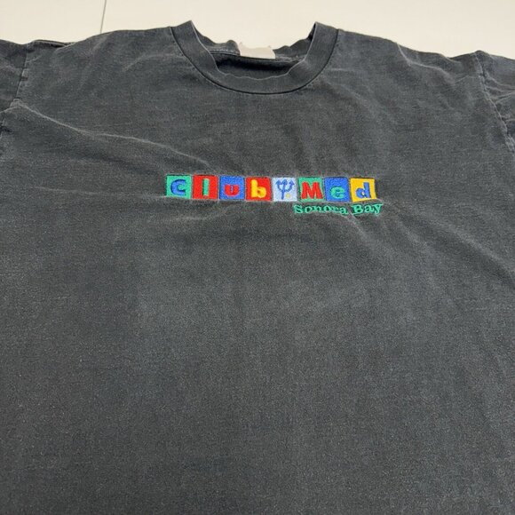 Vintage Club Med T Shirt Mens Large Black Embroidered Short Sleeve Sonora Bay - Picture 6 of 10